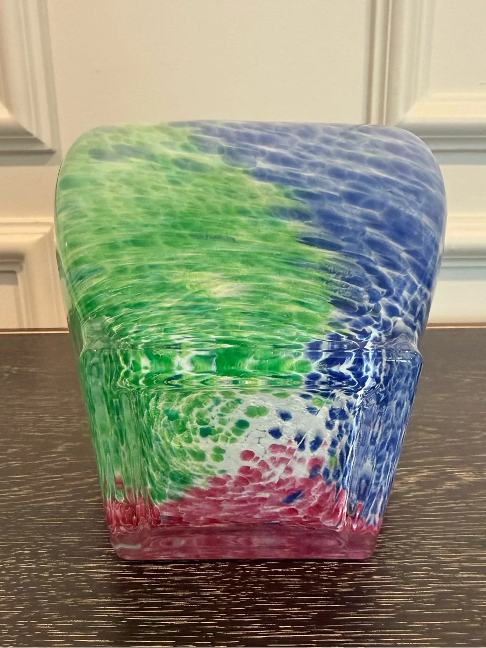Pastel Art Glass Vase Pink  Blue Green Splatter